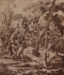 Un Paesaggio Boschivo con un Dio del Fiume e Putti