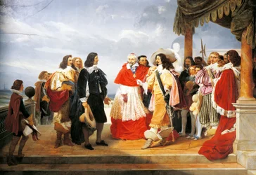 Il cardinale Richelieu presenta Poussin a Luigi XIII nel 1640, dettaglio del dipinto del 1832 di Jean Alaux (1786-1864), Francia