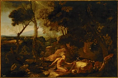 Paesaggio con San Girolamo ... (dipinto su tela)