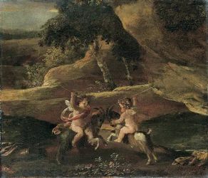 Putti che combattono su capre