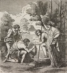 Pastori di Arcadia, dopo il dipinto di Nicolas Poussin, illustrazione da Teatro universale, Raccolta enciclopedica e scenografica, n 512, 4 maggio