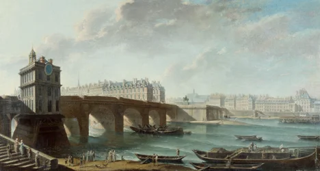 La pompa Samaritaine, Pont-Neuf, Ile de la Cité e il molo di Conti visti dal molo del Louvre, prima del 1771