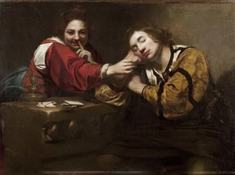 Dormiente svegliato da una giovane donna con uno stoppino acceso