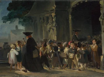 Bambini alla porta di una chiesa