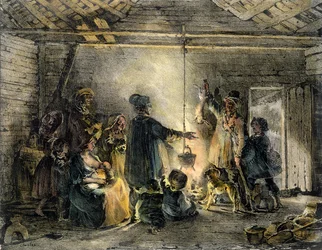 Interno di una capanna di minatori di carbone, inciso da Godefroy Engelmann, 1829