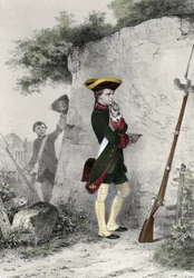 Napoleone I Bonaparte (1769 - 1821) alla scuola militare di Brienne nel 1783. Incisione di Charlet del XIX secolo