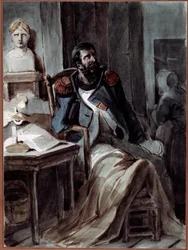 Il vecchio grognard. Un ex membro della guardia di Napoleone I (1769-1821), infermo accanto a un busto dell