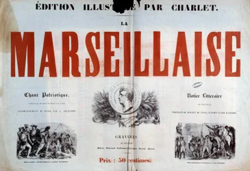 Frontespizio del canto patriottico «La Marsigliese». Illustrazione di Nicolas-Toussaint Charlet (1792-1845), XIX secolo, Parigi, Archivio nazionale.