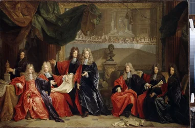 Prevosti e magistrati di Parigi discutono della cena di celebrazione del re Luigi XIV