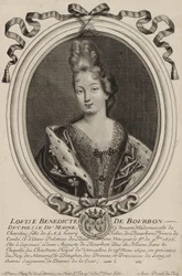 Incisione di Louise Bénédicte de Bourbon (duchessa del Maine), opera di Nicholas de Larmessin di Parigi, 1690 ca.