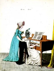 Fig. 104 e 105, tavola di moda dalla Galleria della Moda di N. Heideloff, luglio 1798