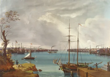 Veduta di New York, Brooklyn e il cantiere navale preso dalle alture vicino a Willamsburg, c.1835-45