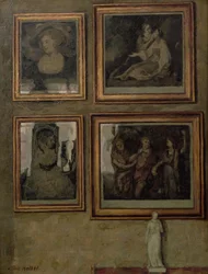 Interno con dipinti e una statuetta