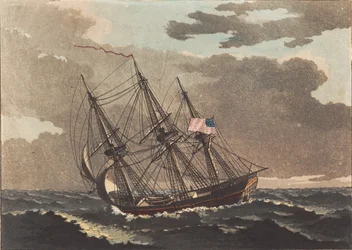 Una nave americana che naviga con una vela di prua