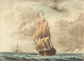 Una nave da guerra danese che naviga con una vela