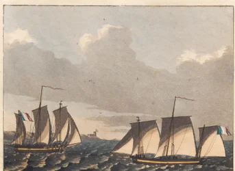 Barche piatte francesi o luggers sotto la costa francese