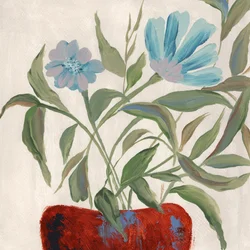 Fiori blu in vaso rosso