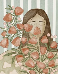 Donna serena con fiori