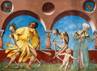 Morte, idiota e madre con bambino dal ciclo Danza della Morte di Albrecht Kauw