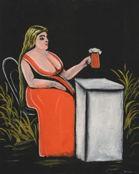 Donna con una tazza di birra