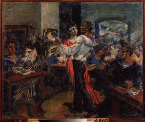 Un bar di marinai. Dipinto di Nikolai Afanasyevich Rusakov (1888-1941)