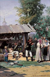Soldati russi in un villaggio di campagna, 1877