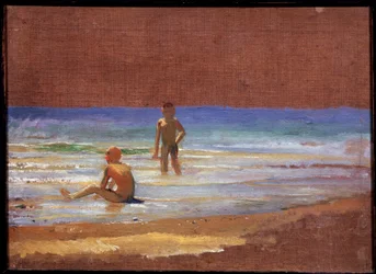 Ragazzi in riva al mare. Olio su tela, arte russa del XIX secolo. Galleria Tret