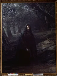 «Cristo nel giardino degli ulivi»: Gesù sul Monte degli Ulivi (o collina di Getsemani), dominante Gerusalemme, si allontana dai discepoli addormentati per pregare prima del suo arresto. Dipinto di Nikolaj Nikolajevič Ge (Gay) (1831-1894), 1869-1880