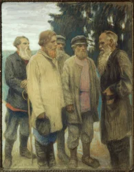 Leo Tolstoj con contadini
