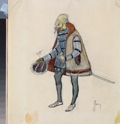 Costume preparatorio, il barone avaro, per la pièce "Il cavaliere avaro" di Aleksandr Puškin (1799-1837) - Opera di Nikolai Pavlovich Ulyanov (1875-1949)