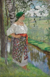 Contadina vicino a un Ruscello