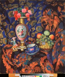 Natura morta con porcellana e fiori - Opera di Nikolai Semyonovich Zaytsev (1885-1938)