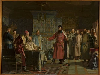 La lite di Zakhary Lyapunov con lo zar Vasili Shuisky al Cremlino
