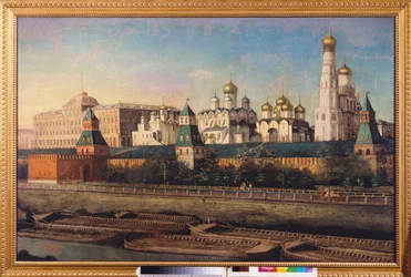 Vista del Cremlino di Mosca. Dipinto di Nikolai Ivanovich Podklyuchnikov (1813-1877), olio su tela. Arte russa del XIX secolo. Centro Museale Statale Unito nel Cremlino, Mosca.