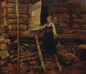 Ragazza sulle scale (olio su tela)