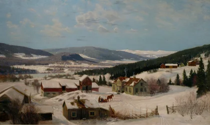 Fattoria in paesaggio invernale