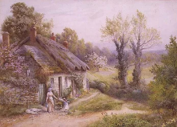 Una Madre e un Bambino in un Giardino di Cottage