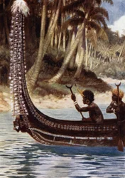 Una canoa che mostra il "Totoishu", New Georgia, Isole Salomone