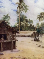 Villaggio delle Isole Salomone, vicino a Marau Sound, Nuova Florida
