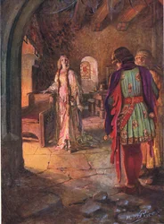 Geraint non aveva mai visto una dama così bella e dolce, illustrazione da 