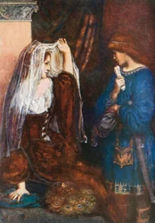 Olivia, "Ma noi tireremo il sipario e vi mostreremo il quadro". La dodicesima notte - Atto I, Scena 5 (litografia a colori)