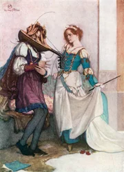 La gentile Katherine. La bisbetica domata - Atto II, scena 1 (litografia a colori)