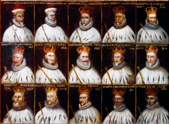 Stemma della Repubblica di Genova e ritratti dei Dogi. Giovanni Stefano Doria, Francesco Gio. Brignole Sale, Agostino Pallavicini, Giov. Battista Durazzo, Agostino Giovanni De Marini, Giovan Battista Lercari, Luca Giustiniani, Giovanni Battista L