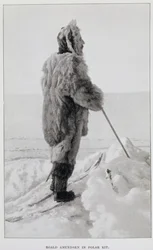 Roald Amundsen in tenuta polare, da "Il Polo Sud...", ed. 1912 (litografia)