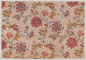Fiori e uccelli su sfondo di ramoscelli puntinati