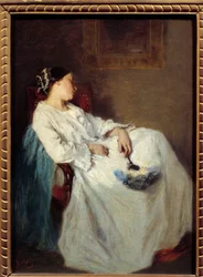 Donna seduta che dorme