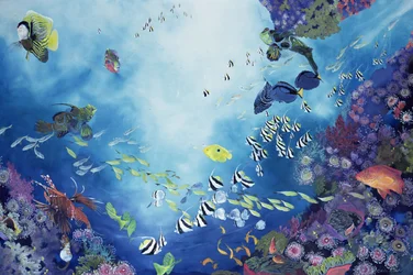 Mondo sommerso III, 2002 (acrilico su saia)
