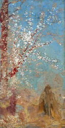 Figura sotto un albero in fiore