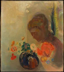 Donna con un vaso di fiori
