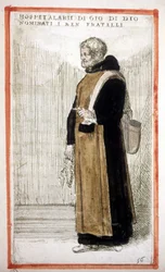 Ordine religioso: i Fratelli Ospedalieri di San Giovanni di Dio (incisione del XVI secolo) secondo O. Fialetti